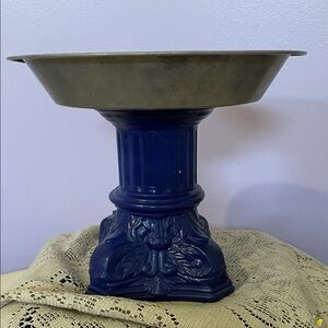 Decorative Pedestal Compote - Blue Base with aluminum top